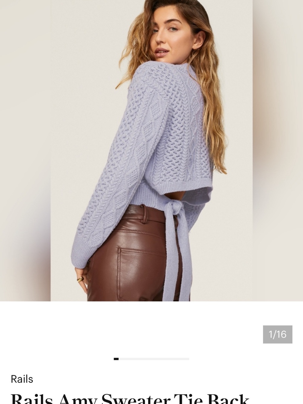 Rails Lavender Cable Tie-Back Cropped Cable-Knit Sweater